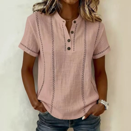 blouses for women - Summer Striped Short-Sleeve Shirts Cas