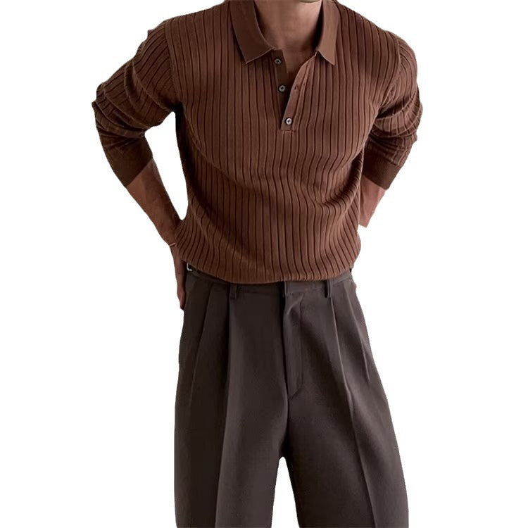 men's polo shirts - Lapel Button Long Sleeve Polo Shirt Sl