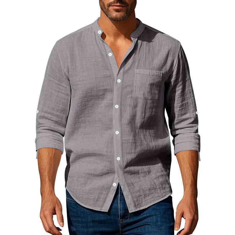 men's shirts - Long Sleeve Stand Collar Shirt With Pockets