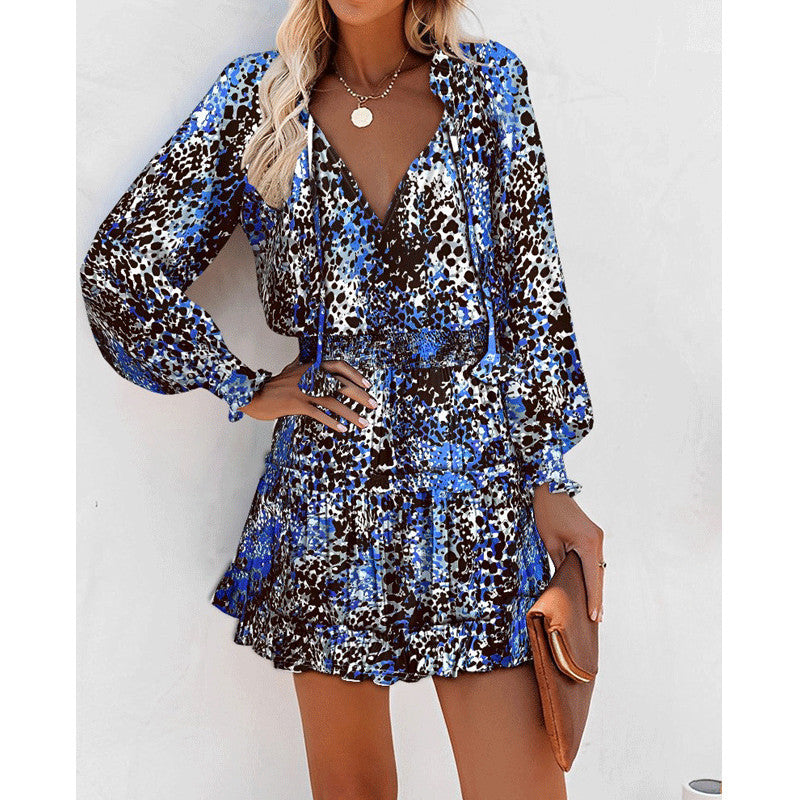 women's dresses - Flowers Print Long Sleeve Dress Fashion