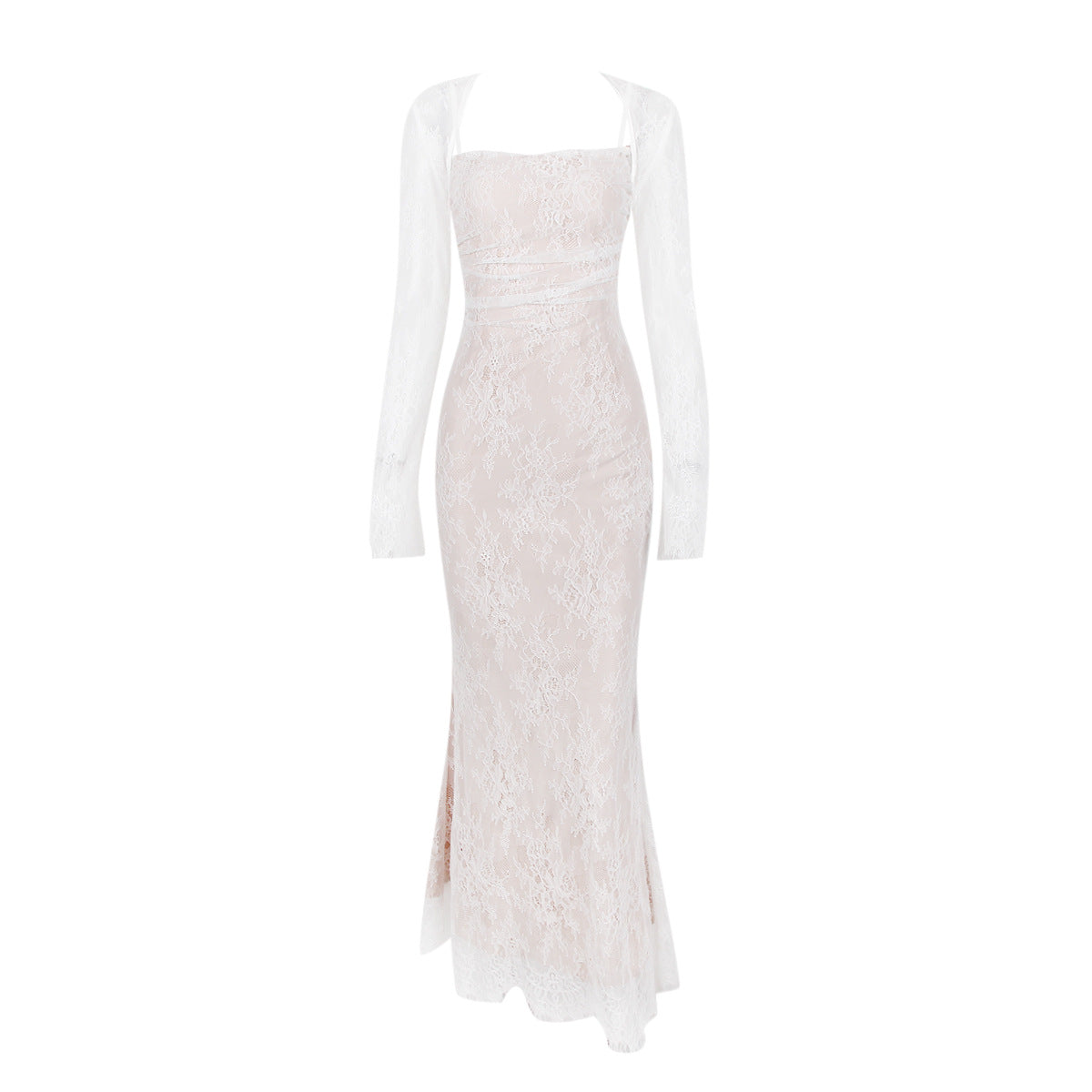 Women's Autumn New Lace Shawl Strap Long Dress Set, Elegant Long Sleeve Dress, Mermaid Dress