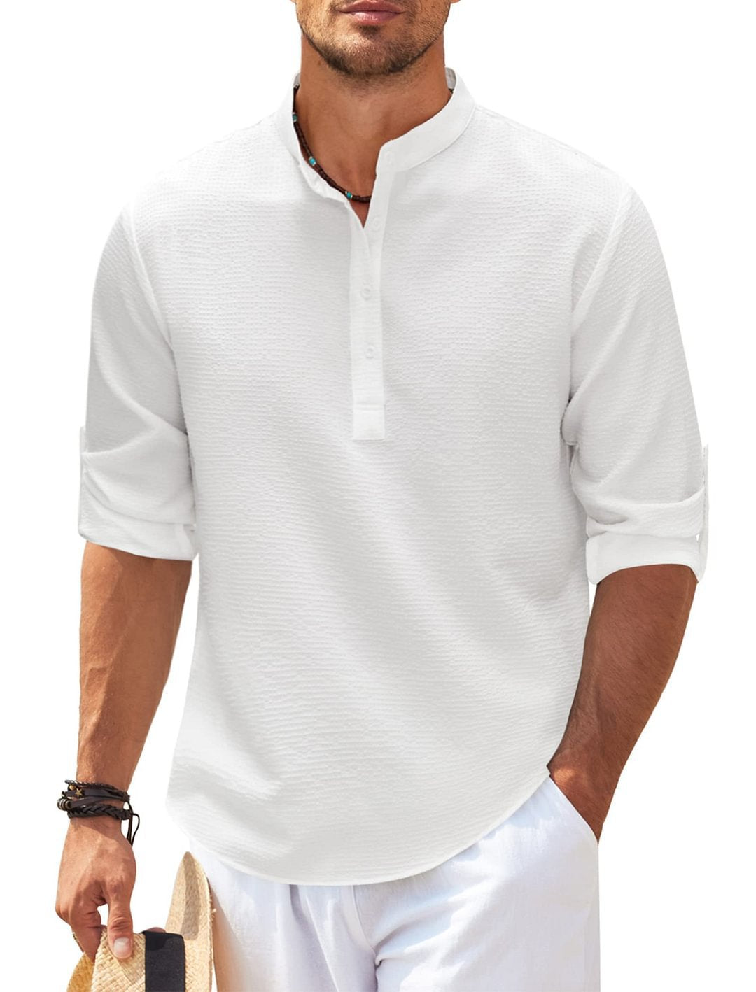 men's shirts - Men's Casual Shirt  Long Sleeve Stand Colla