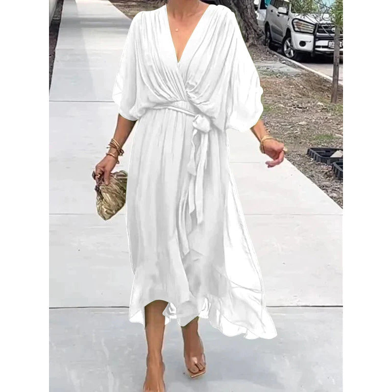 women's dresses - Batwing Sleeve V-neck Dress Summer Pure