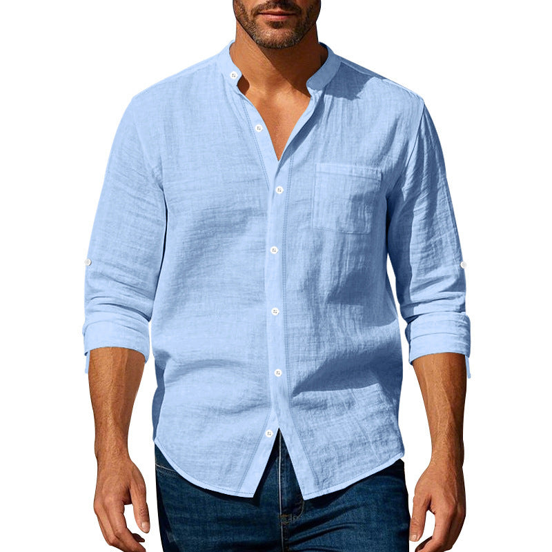 men's shirts - Long Sleeve Stand Collar Shirt With Pockets
