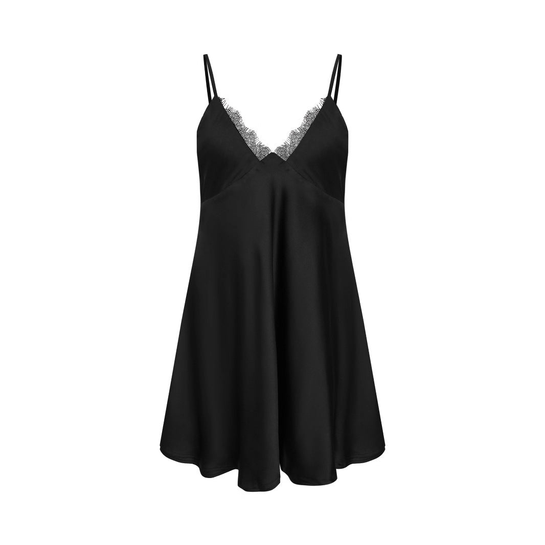 Sexy Lace Trim V-Neck Strap Dress for Women, Short Mini Dress, Sexy and Elegant Style, High-Quality Fabric, Slim Fit, Fashionable and Charming Design