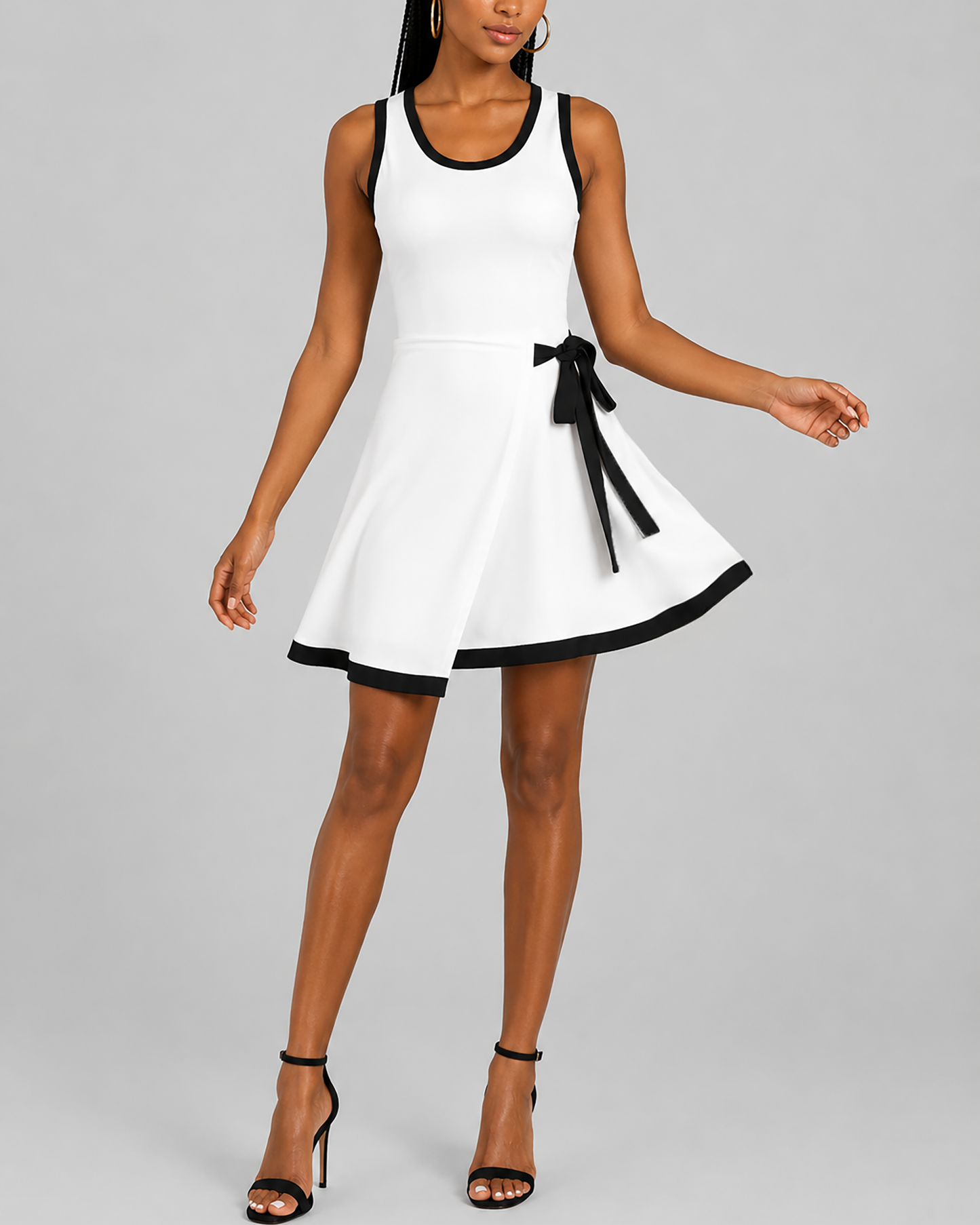 Women's fashion color-blocked edge square neck fake two-layer skirt sleeveless elastic dress