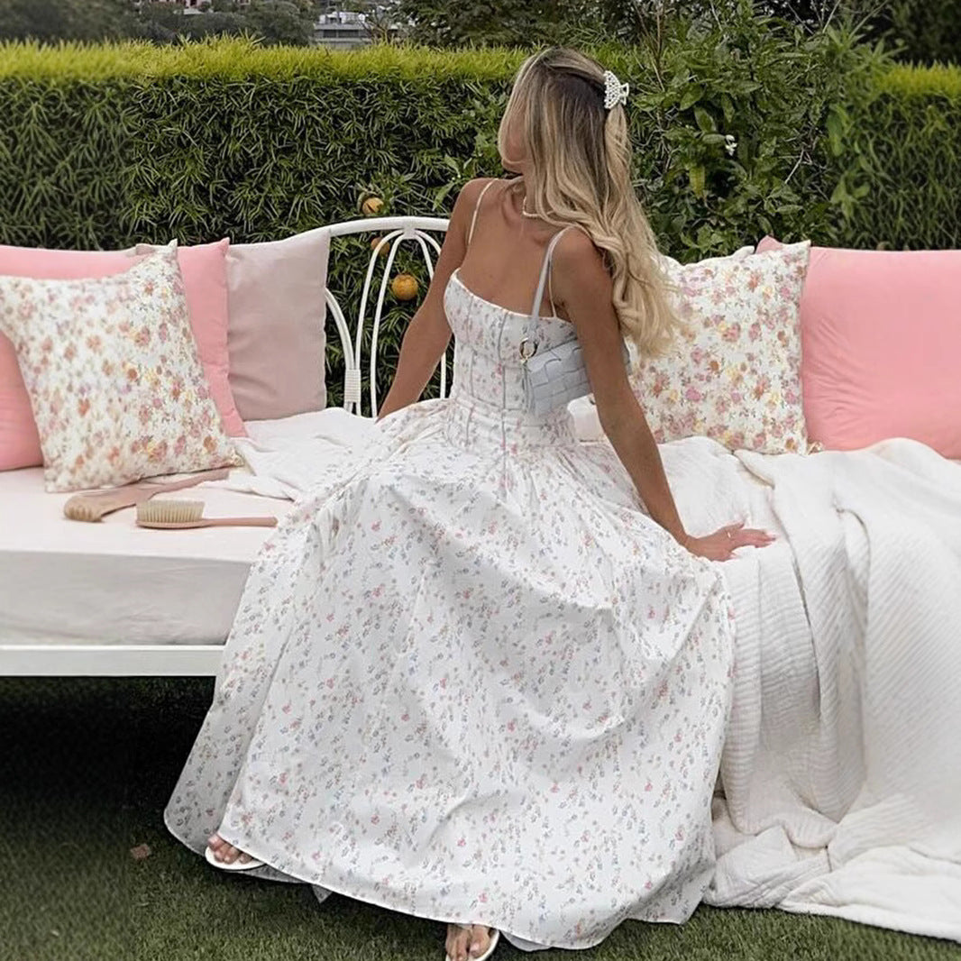 Sexy Printed Strapless Dress Summer Fitted Backless Long Dress Elegant High-End Style Beautiful Summer Dress