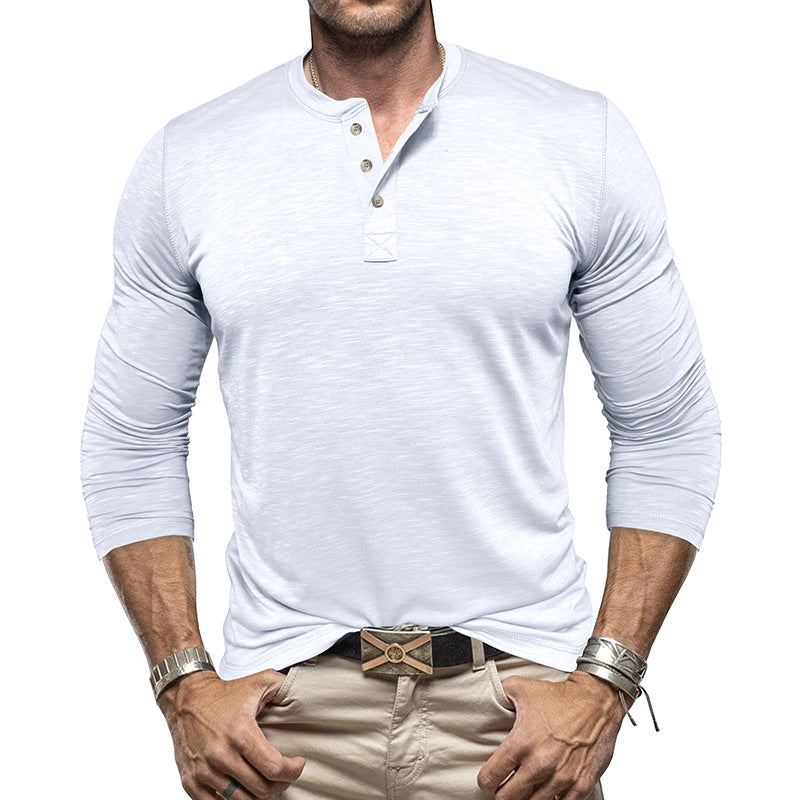 men's t shirts - Men's Long-sleeved Henry Collar T-shirt
