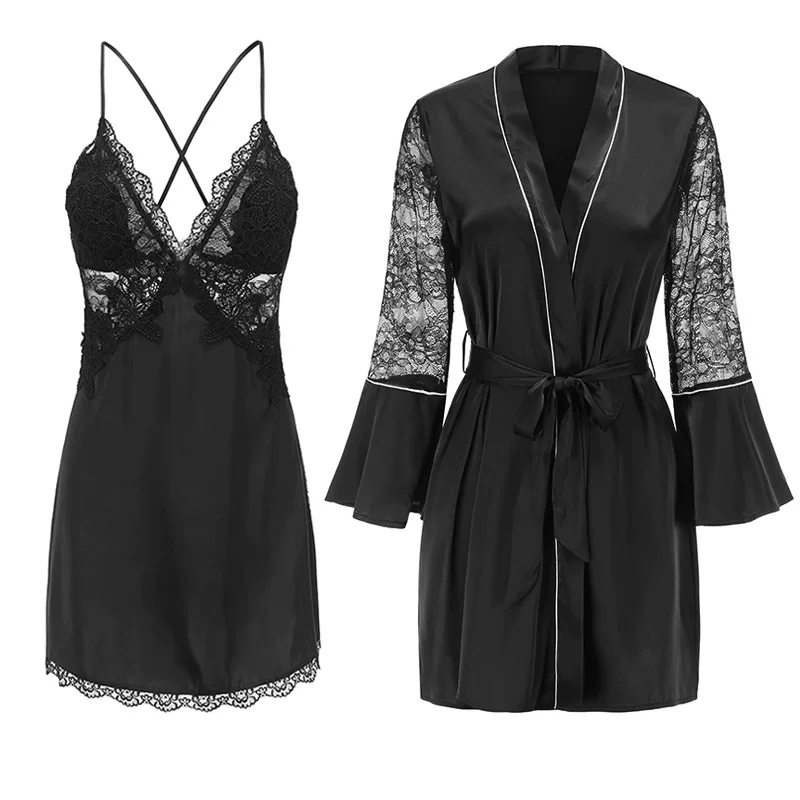 Large size sexy pajamas for women, summer fat, 200 pounds lace, hot and high-end, new ice silk suspender nightgown, loose fit
