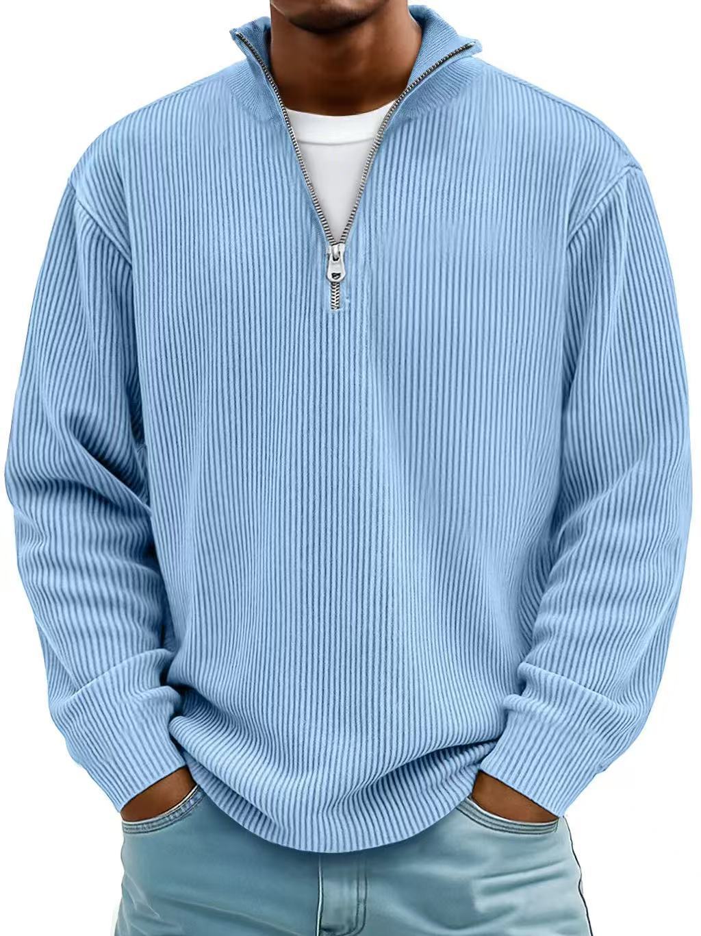 men's polo shirts - Corduroy Zipper Stand Collar Sweatshir