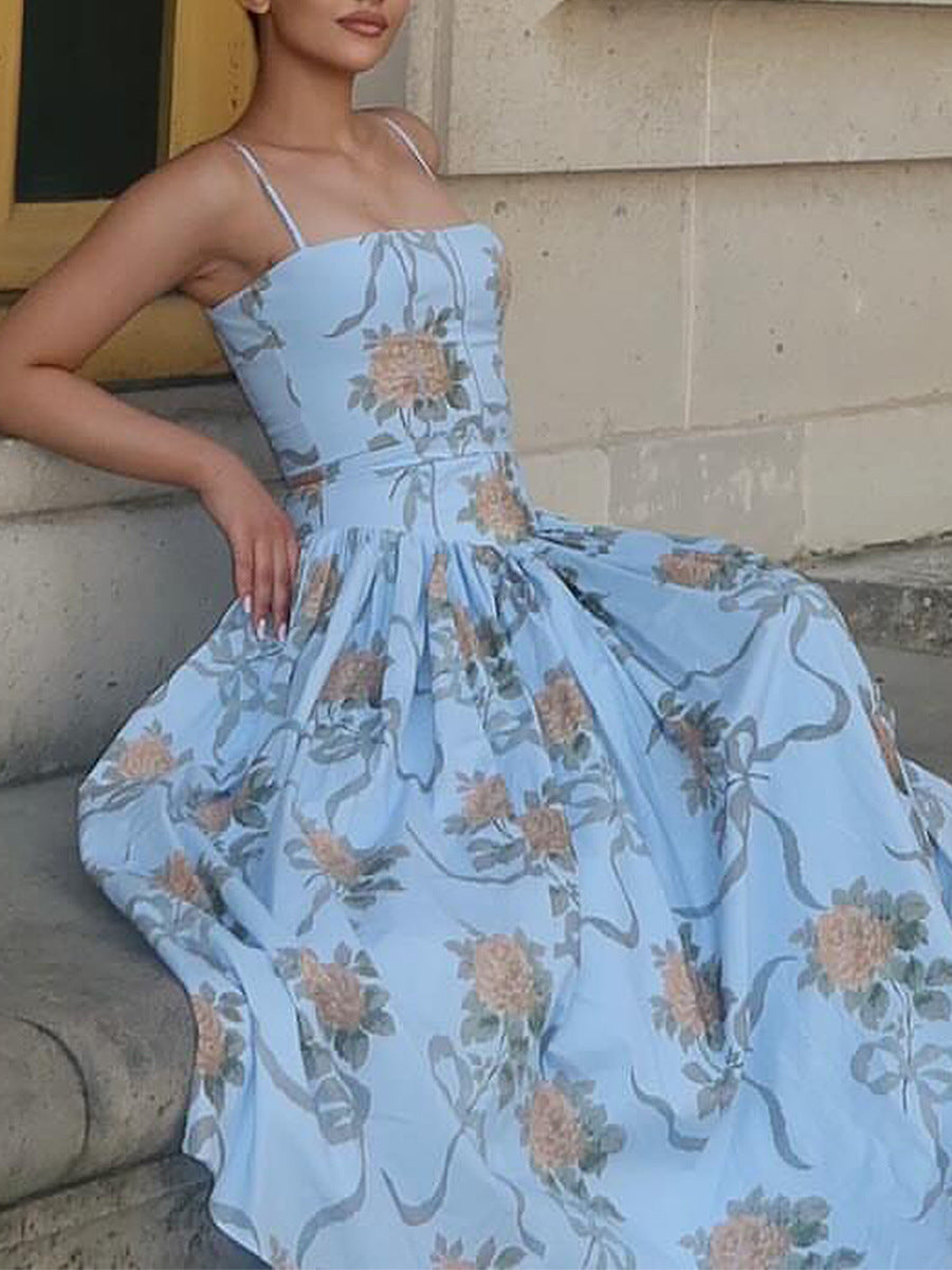 Sexy Printed Strapless Dress Summer Fitted Backless Long Dress Elegant High-End Style Beautiful Summer Dress
