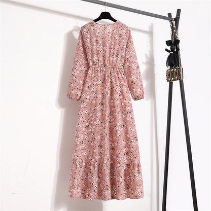 Women’s Boho Floral Midi Dress With Long Sleeves