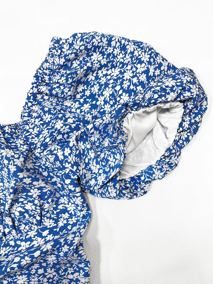 Women’s Floral Puff Sleeve Midi Dress Square Neck