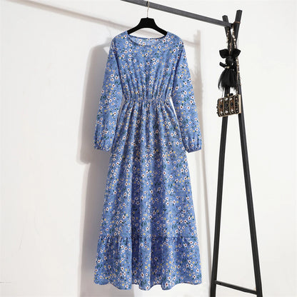 Women’s Boho Floral Midi Dress With Long Sleeves