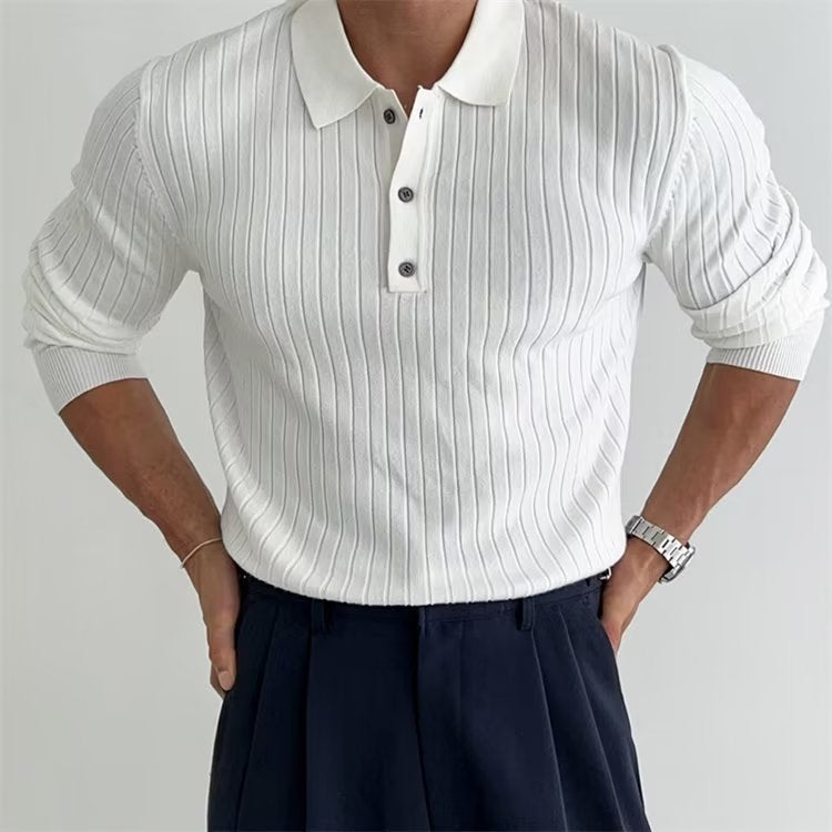 men's polo shirts - Lapel Button Long Sleeve Polo Shirt Sl